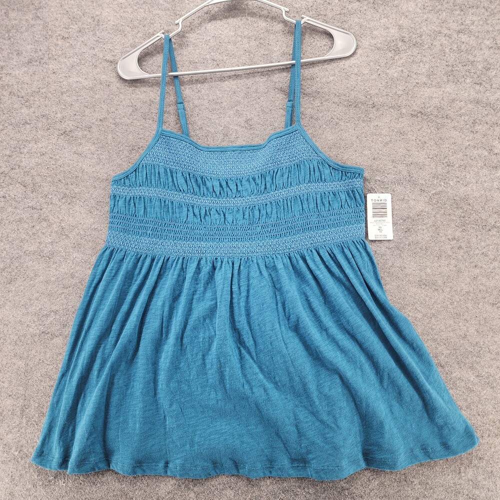 Torrid Shirt Womens 00 US M/L Heritage Sleeveless Blue Ruched